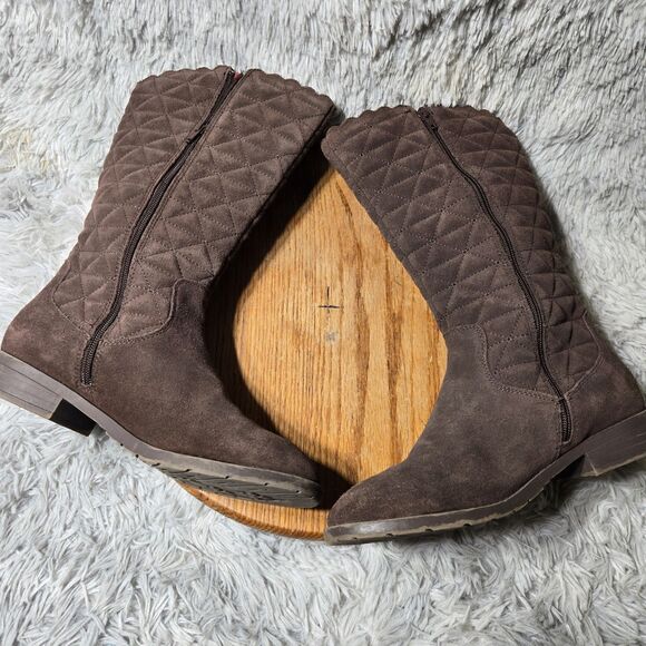 Lands Ends Womens Size 7M Brown Suede Tall Knee High Sweater Trim Heeled Boots - Picture 5 of 11